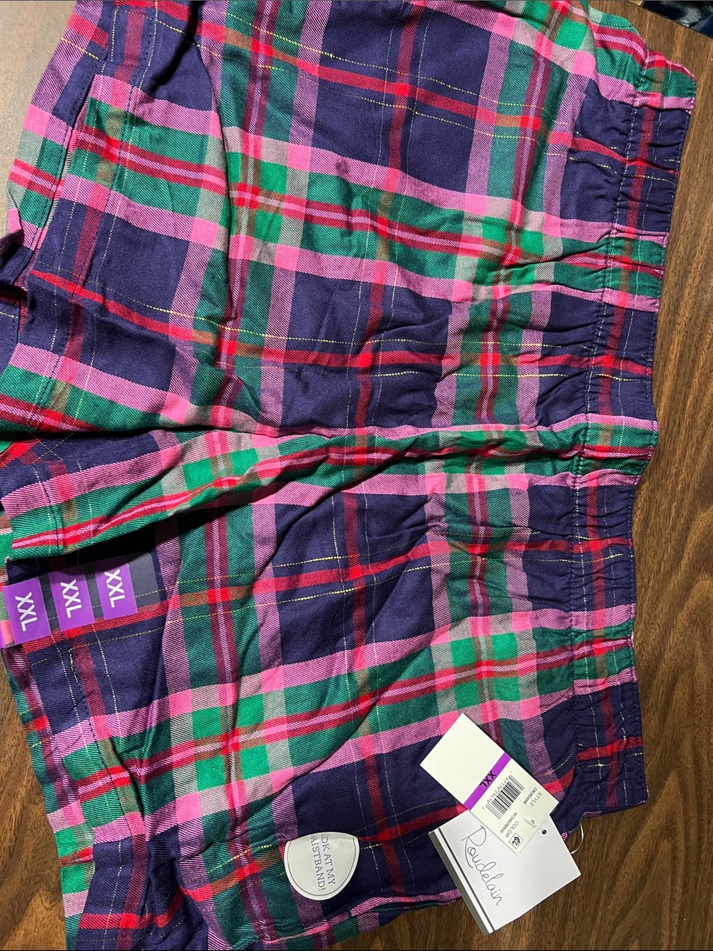 NWT Roudelain Women's Flannel Plaid Boxer Shorts - Purple/Pink/Green